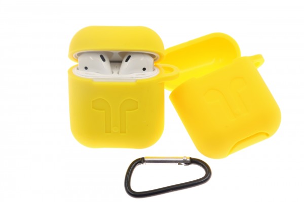 Airpod Case yellow, mit Karbiner, Strong-Silikon